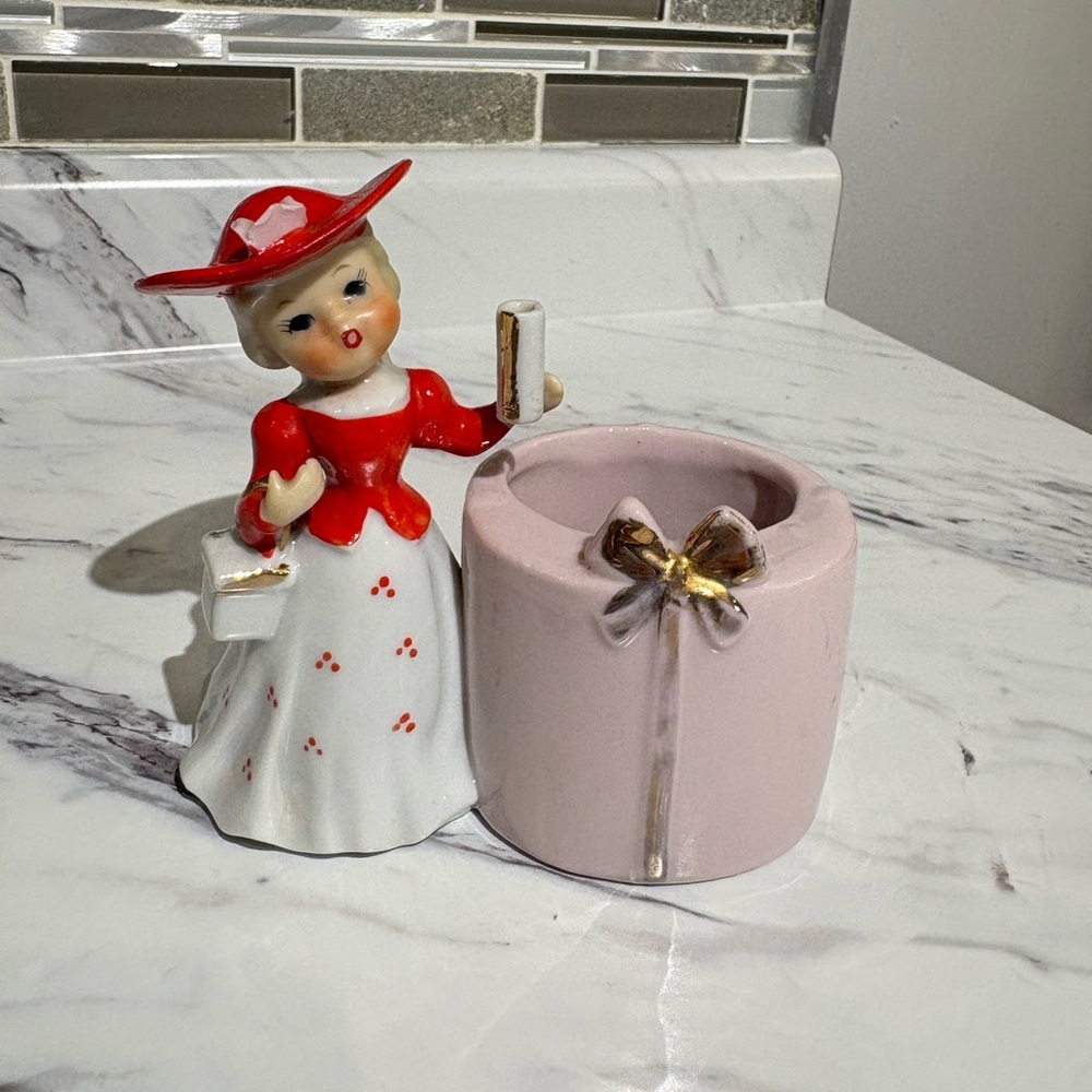 Vintage Shafford Ceramic Girl Figurine planter Hand Decorated Japan